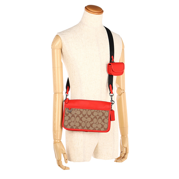 Coach Signature Color Block Shoulder Bag Brown Red - Picture 6 of 9